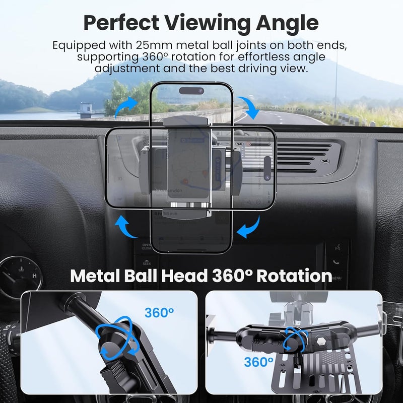 DIAMOOKY Upgraded Metal Phone Mount Compatible with Jeep Wrangler JK JKU 2018 2017 2016 2015 2014 2013 2012 2011 Accessories, Dash Phone Holder with Duck Mounts System Kit - Image 3